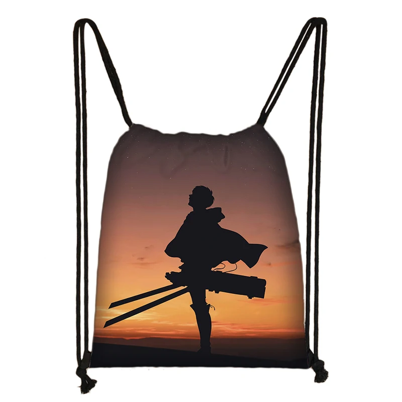 Anime Attack on Titan Drawstring Bag Shingeki No Kyojinv Women Backpack Levi Eren Shoes Holder Bookbag 11 - Attack On Titan Store