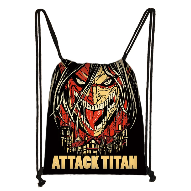Anime Attack on Titan Drawstring Bag Shingeki No Kyojinv Women Backpack Levi Eren Shoes Holder Bookbag 15 - Attack On Titan Store