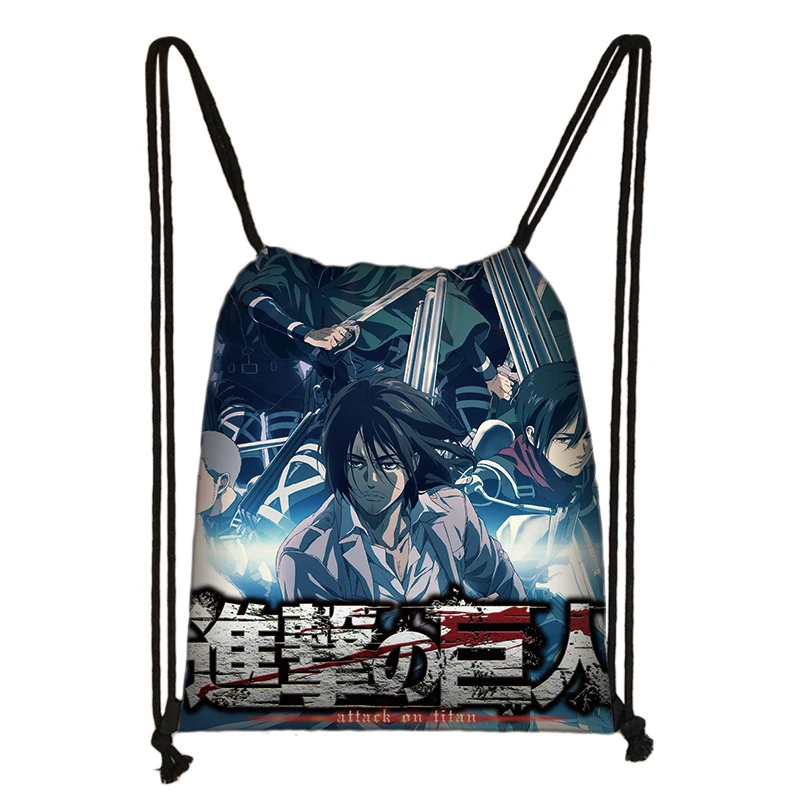 Anime Attack on Titan Drawstring Bag Shingeki No Kyojinv Women Backpack Levi Eren Shoes Holder Bookbag 19 - Attack On Titan Store