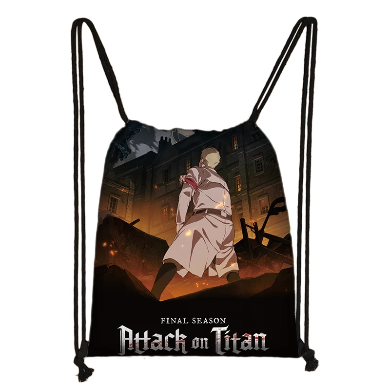 Anime Attack on Titan Drawstring Bag Shingeki No Kyojinv Women Backpack Levi Eren Shoes Holder Bookbag 26 - Attack On Titan Store