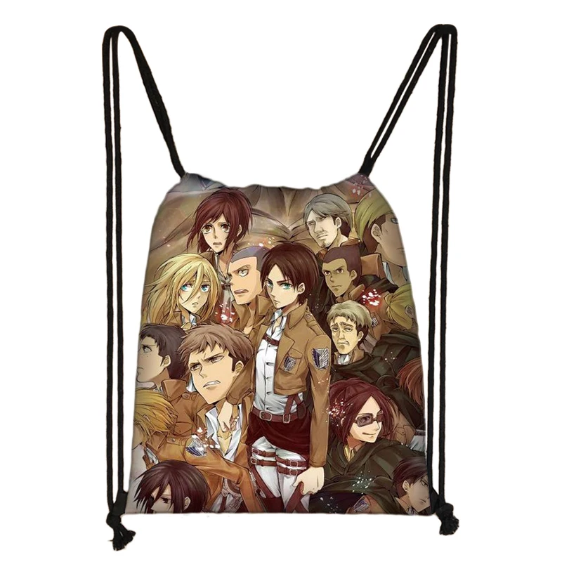 Anime Attack on Titan Drawstring Bag Shingeki No Kyojinv Women Backpack Levi Eren Shoes Holder Bookbag 28 - Attack On Titan Store