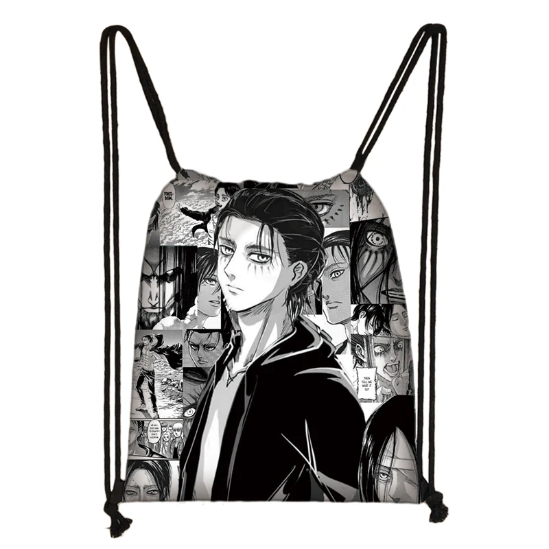 Anime Attack on Titan Drawstring Bag Shingeki No Kyojinv Women Backpack Levi Eren Shoes Holder Bookbag 8 - Attack On Titan Store