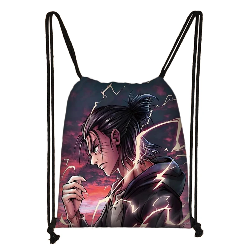 Anime Attack on Titan Drawstring Bag Shingeki No Kyojinv Women Backpack Levi Eren Shoes Holder Bookbag 9 - Attack On Titan Store