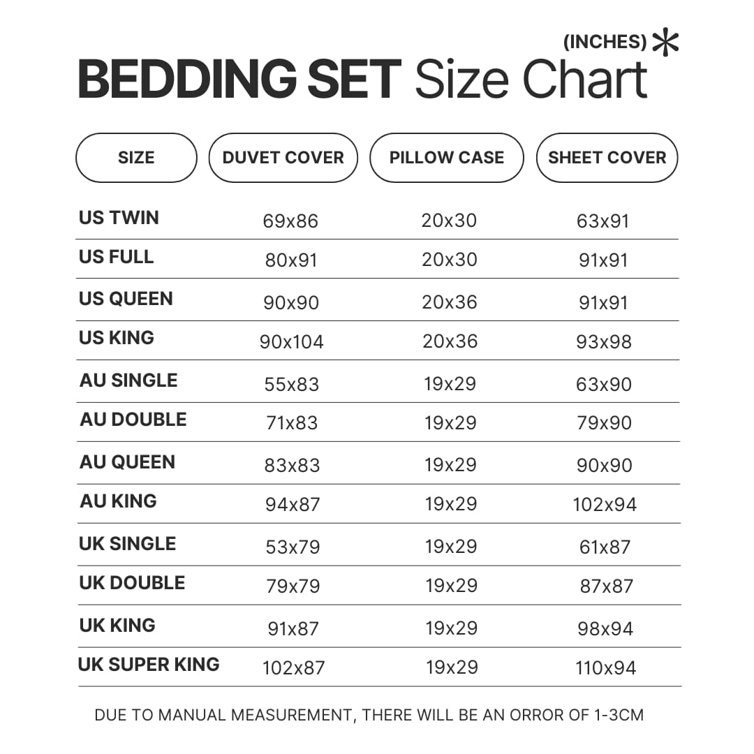 Beding Set Size Chart - Attack On Titan Store