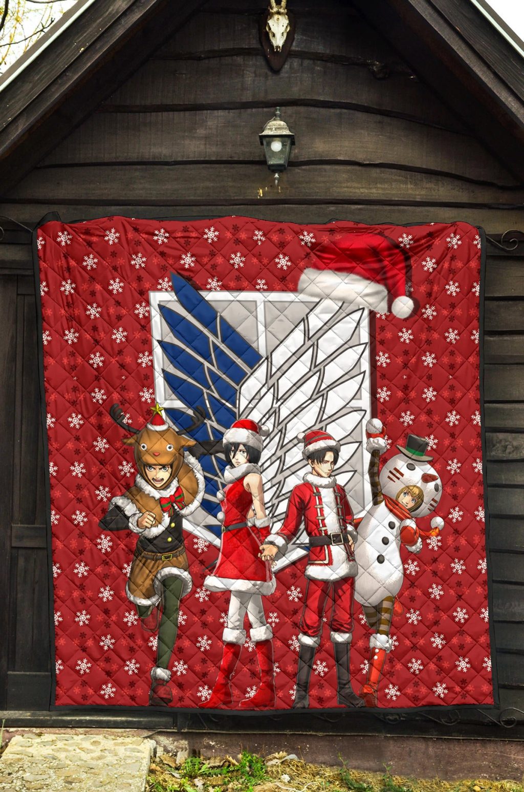 attack on titan anime premium quilt aot merry christmas outfit santa snowman reindeer quilt blanket4elrb - Attack On Titan Store