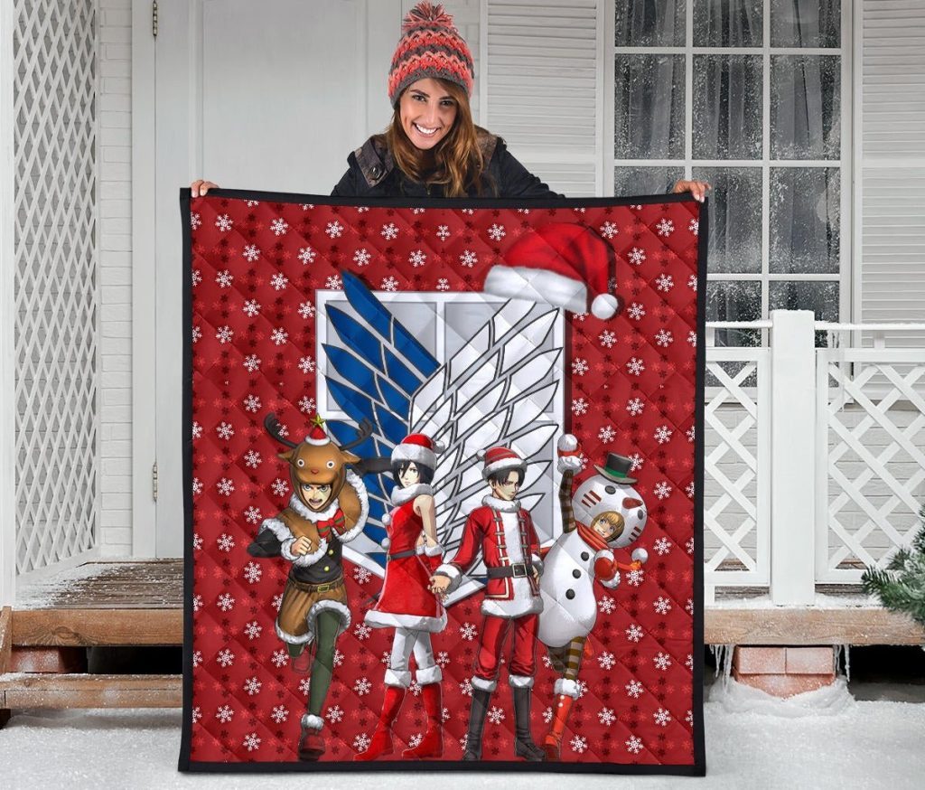 attack on titan anime premium quilt aot merry christmas outfit santa snowman reindeer quilt - Attack On Titan Store