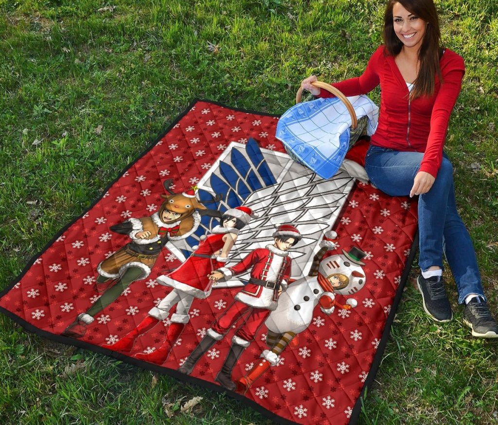 attack on titan anime premium quilt aot merry christmas outfit santa snowman reindeer quilt blanketlkyel - Attack On Titan Store