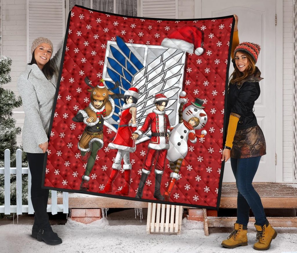 attack on titan anime premium quilt aot merry christmas outfit santa snowman reindeer quilt blanketodudu - Attack On Titan Store