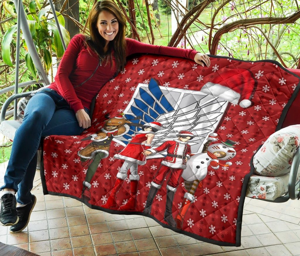 attack on titan anime premium quilt aot merry christmas outfit santa snowman reindeer quilt blanketp92gy - Attack On Titan Store