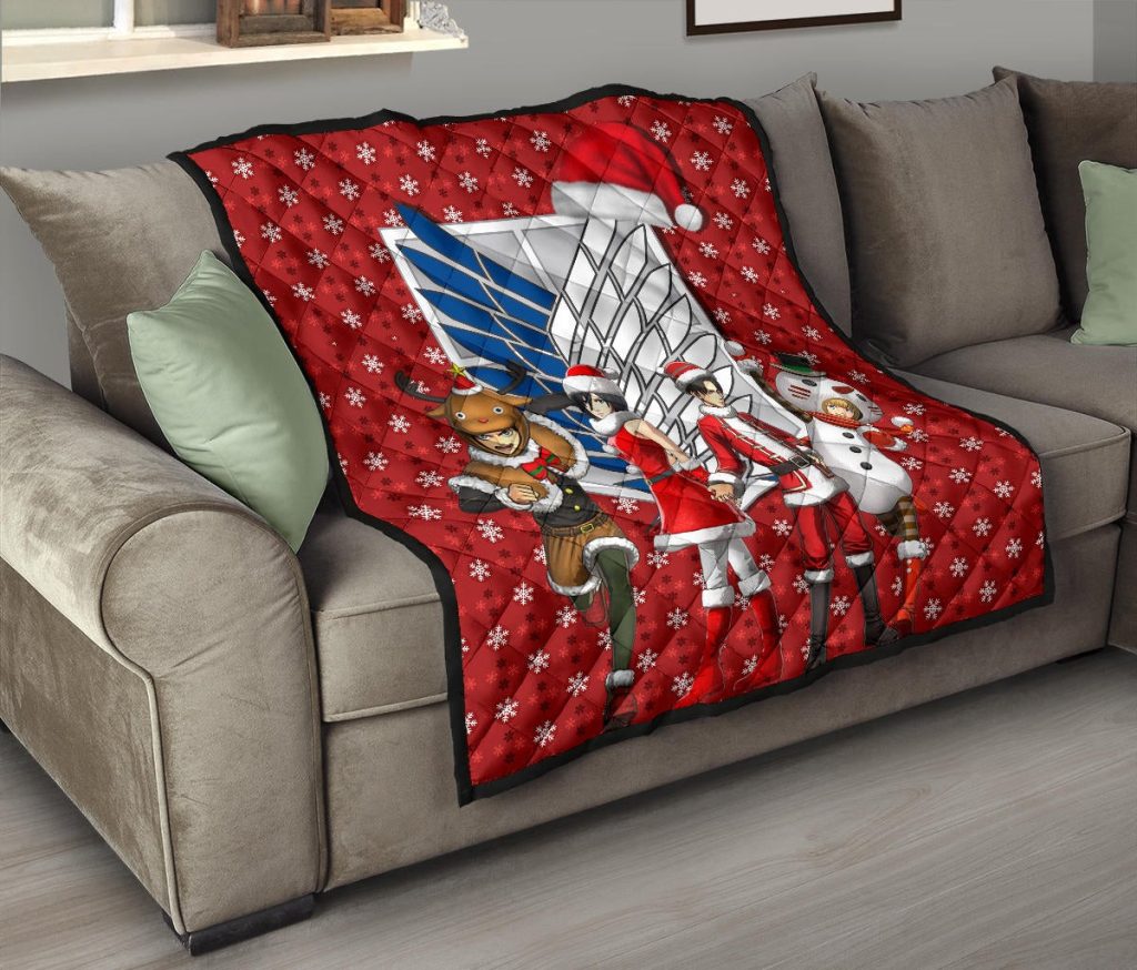 attack on titan anime premium quilt aot merry christmas outfit santa snowman reindeer quilt blanketprp2b - Attack On Titan Store