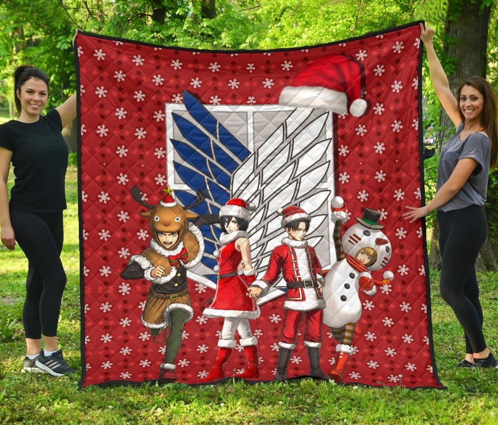 attack on titan anime premium quilt aot merry christmas outfit santa snowman reindeer quilt blanketqplcn - Attack On Titan Store