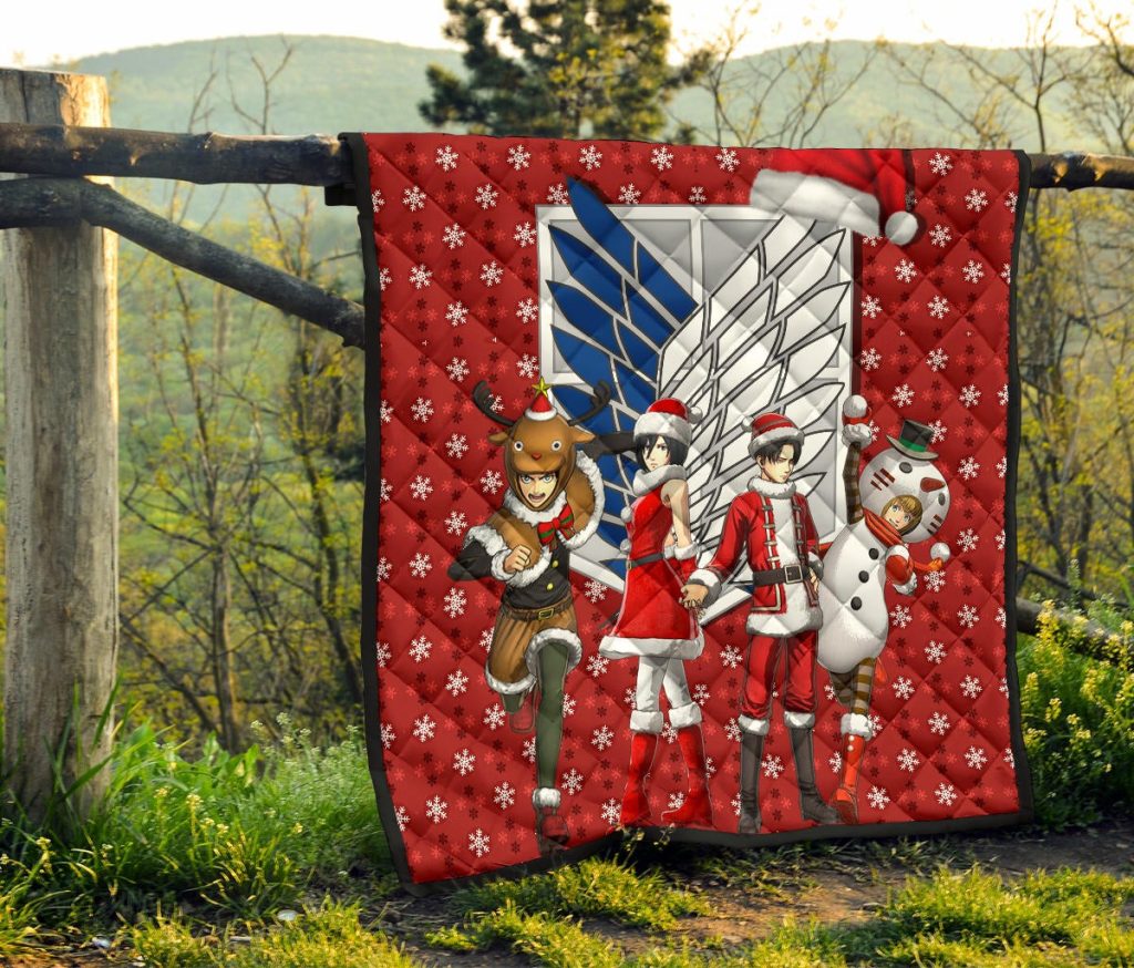 attack on titan anime premium quilt aot merry christmas outfit santa snowman reindeer quilt - Attack On Titan Store