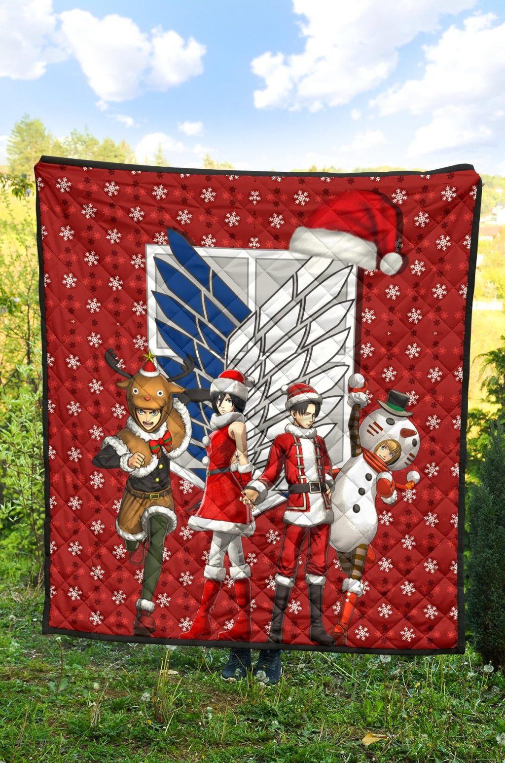 attack on titan anime premium quilt aot merry christmas outfit santa snowman reindeer quilt blanketyj5dm - Attack On Titan Store