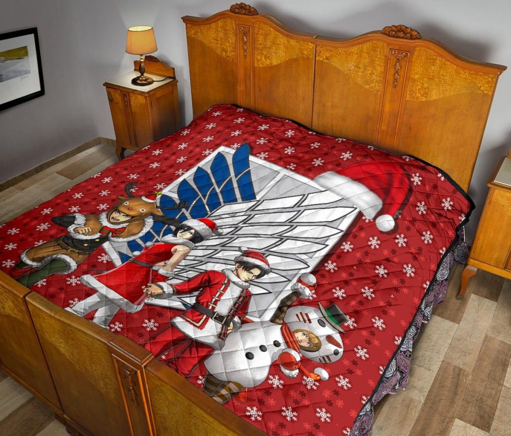 attack on titan anime premium quilt aot merry christmas outfit santa snowman reindeer quilt - Attack On Titan Store