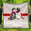 attack on titan anime premium quilt chibi mikasa and eren couple love wearing red scarf quilt blanket13vzs - Attack On Titan Store