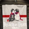 attack on titan anime premium quilt chibi mikasa and eren couple love wearing red scarf quilt blanketqdrmv - Attack On Titan Store