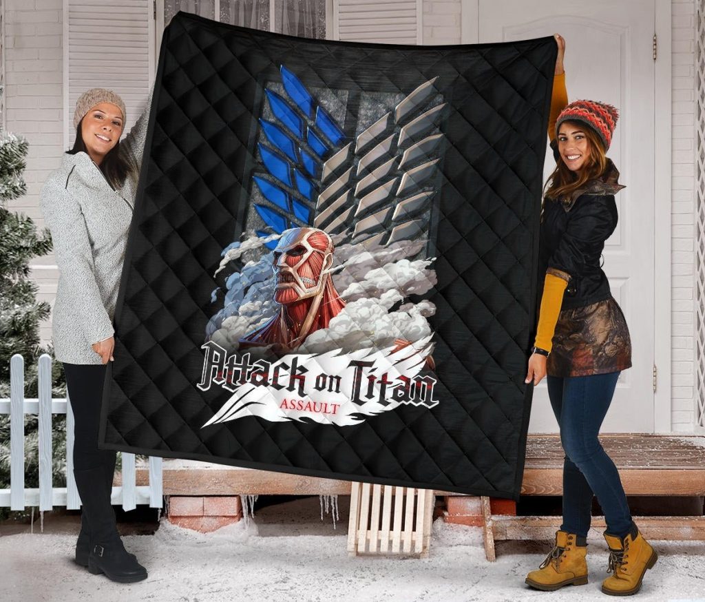 attack on titan anime premium quilt colossal titan face metal wings of free symbol quilt blanket0mcjw - Attack On Titan Store