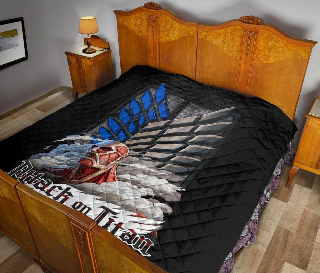 attack on titan anime premium quilt colossal titan face metal wings of free symbol quilt blanket3ggba - Attack On Titan Store