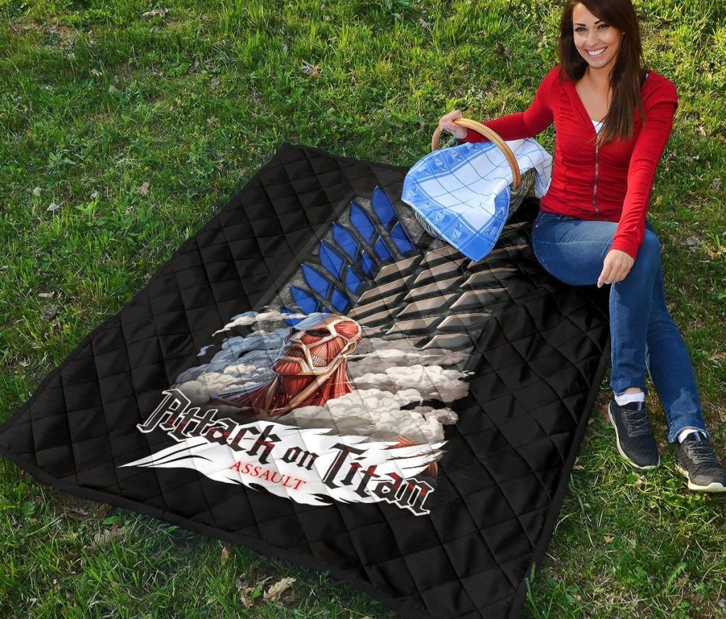 attack on titan anime premium quilt colossal titan face metal wings of free symbol quilt blanket5qwra - Attack On Titan Store