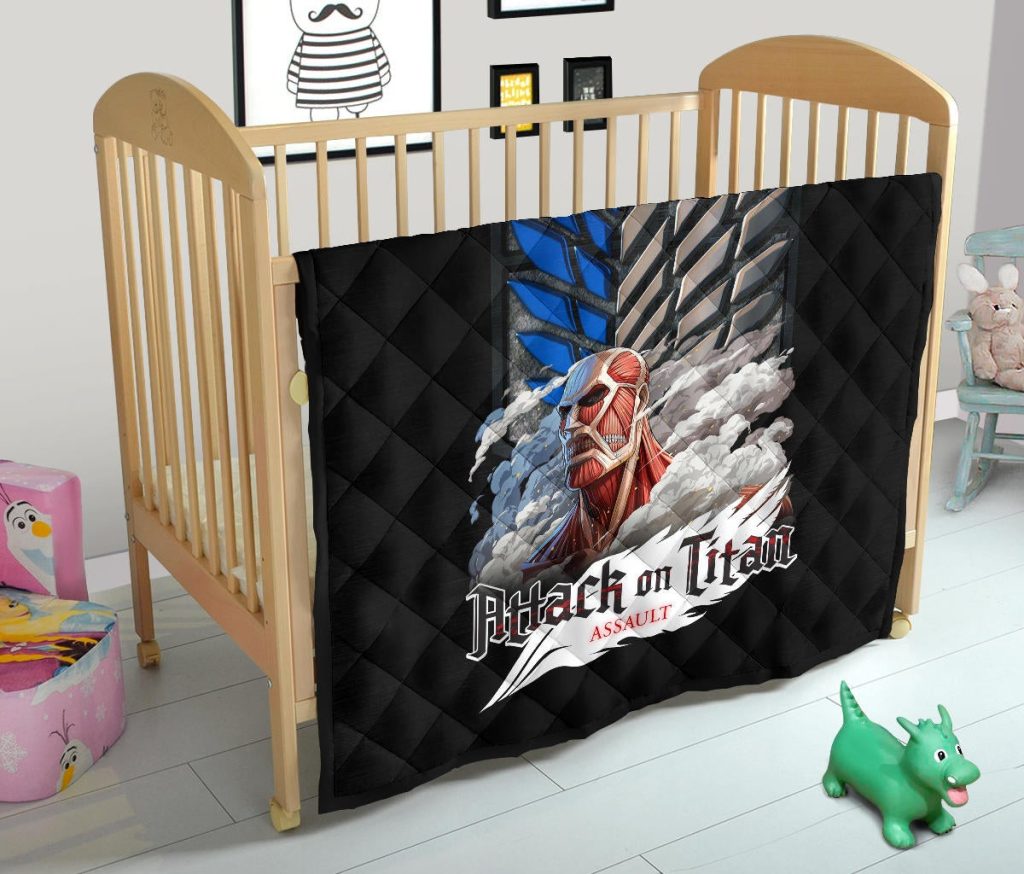 attack on titan anime premium quilt colossal titan face metal wings of free symbol quilt - Attack On Titan Store