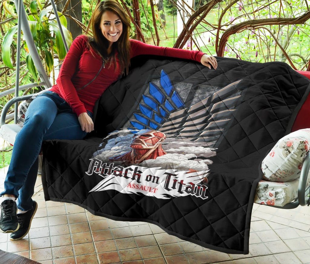 attack on titan anime premium quilt colossal titan face metal wings of free symbol quilt blanketoshku - Attack On Titan Store