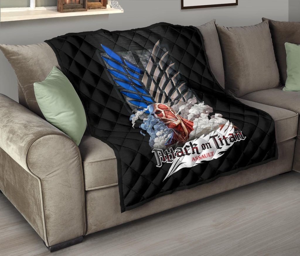 attack on titan anime premium quilt colossal titan face metal wings of free symbol quilt blanketpdwj7 - Attack On Titan Store