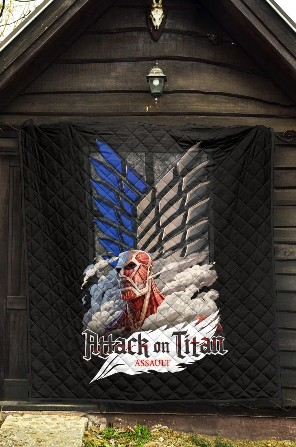 attack on titan anime premium quilt colossal titan face metal wings of free symbol quilt blanketvvgo8 - Attack On Titan Store