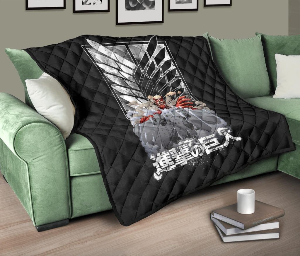 attack on titan anime premium quilt colossal titan wrecking wall wings of freedom symbol quilt blanketcjs03 - Attack On Titan Store