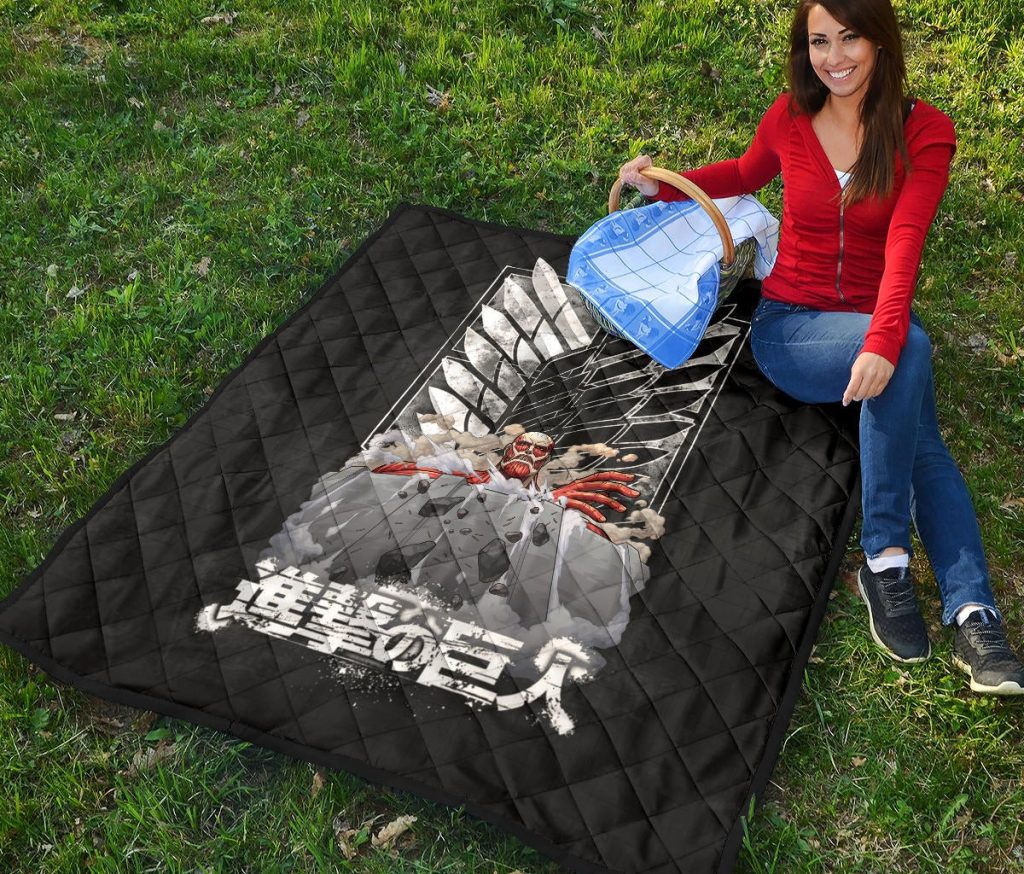 attack on titan anime premium quilt colossal titan wrecking wall wings of freedom symbol quilt blanketfhswn - Attack On Titan Store