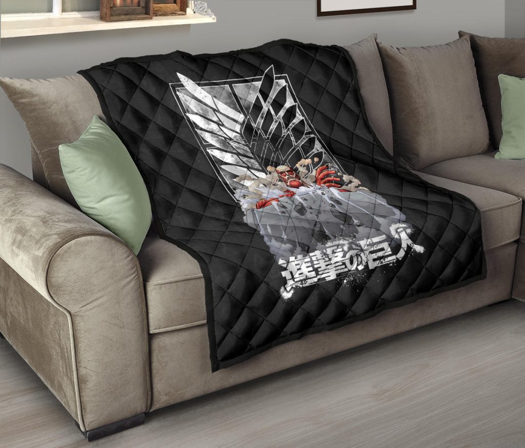 attack on titan anime premium quilt colossal titan wrecking wall wings of freedom symbol quilt blankethmgol - Attack On Titan Store