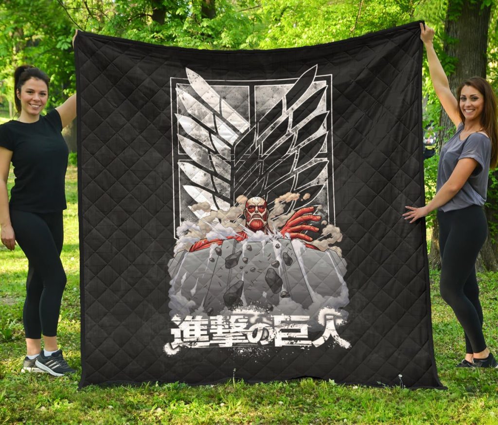 attack on titan anime premium quilt colossal titan wrecking wall wings of freedom symbol quilt blanketmny0v - Attack On Titan Store