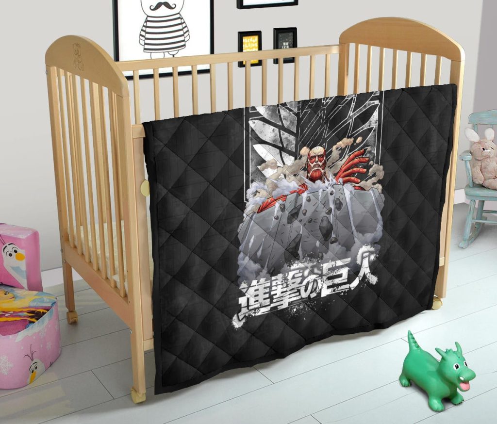 attack on titan anime premium quilt colossal titan wrecking wall wings of freedom symbol quilt blanketvbrn4 - Attack On Titan Store