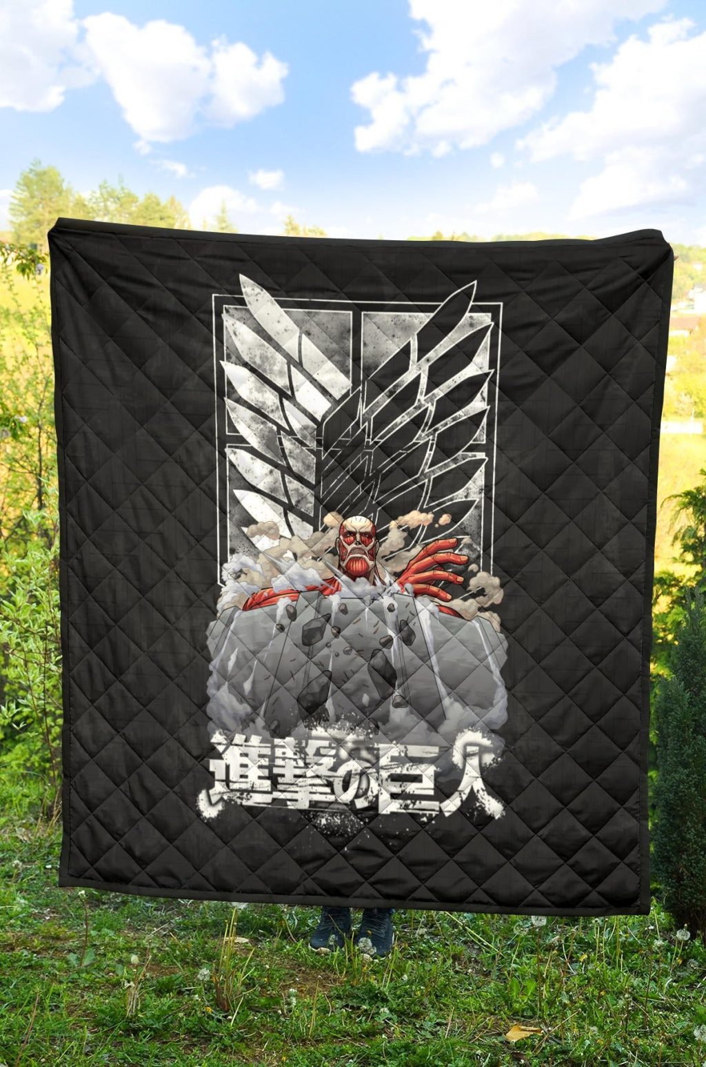 attack on titan anime premium quilt colossal titan wrecking wall wings of freedom symbol quilt blanketwcjw3 - Attack On Titan Store