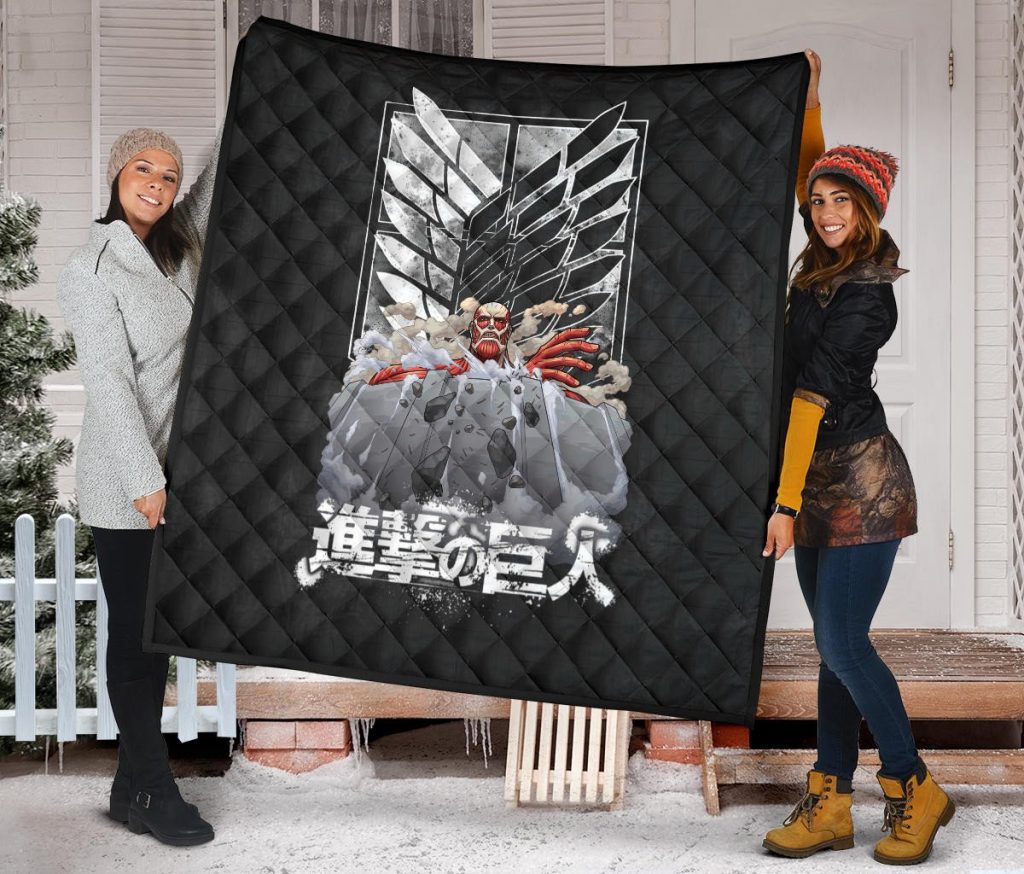 attack on titan anime premium quilt colossal titan wrecking wall wings of freedom symbol quilt blanketzsvu1 - Attack On Titan Store