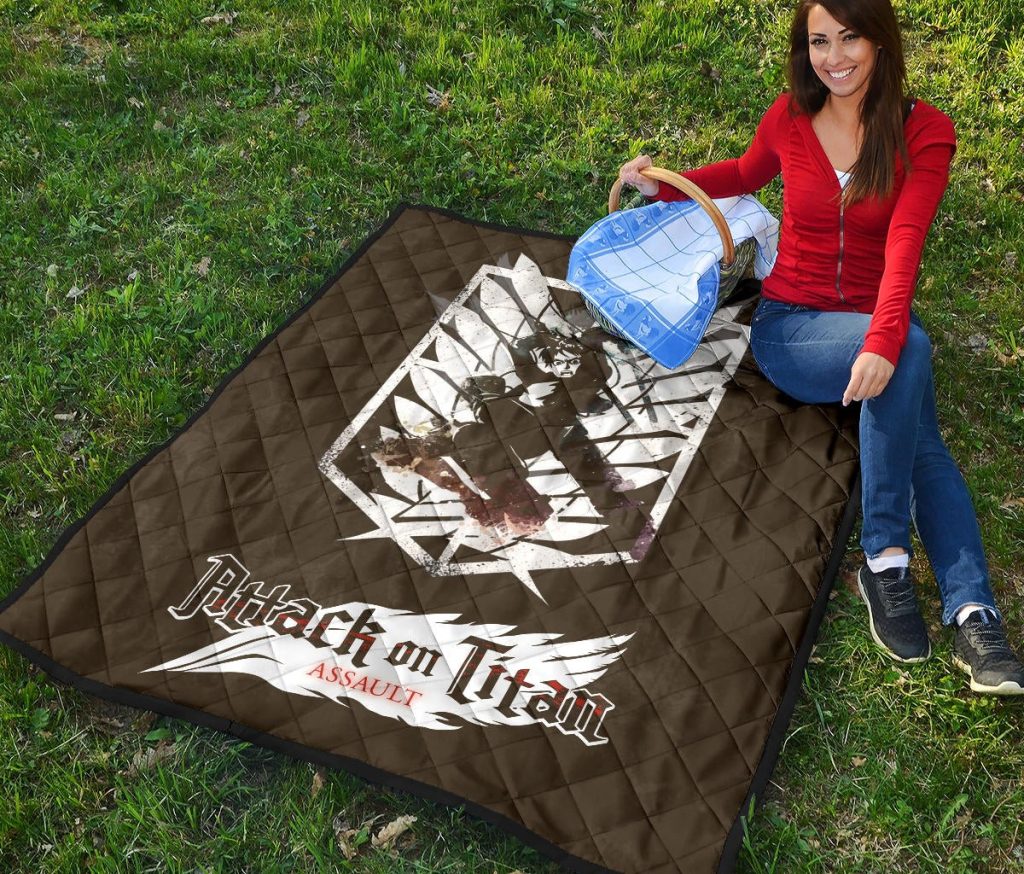 attack on titan anime premium quilt eren fighting white shining wings of freedom symbol quilt blanket8uuzl - Attack On Titan Store