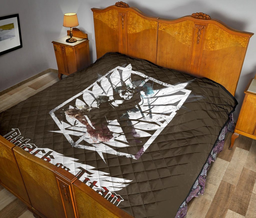 attack on titan anime premium quilt eren fighting white shining wings of freedom symbol quilt blanket8wwqm - Attack On Titan Store