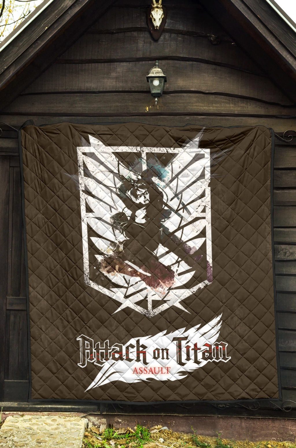 attack on titan anime premium quilt eren fighting white shining wings of freedom symbol quilt blanketarn6g - Attack On Titan Store