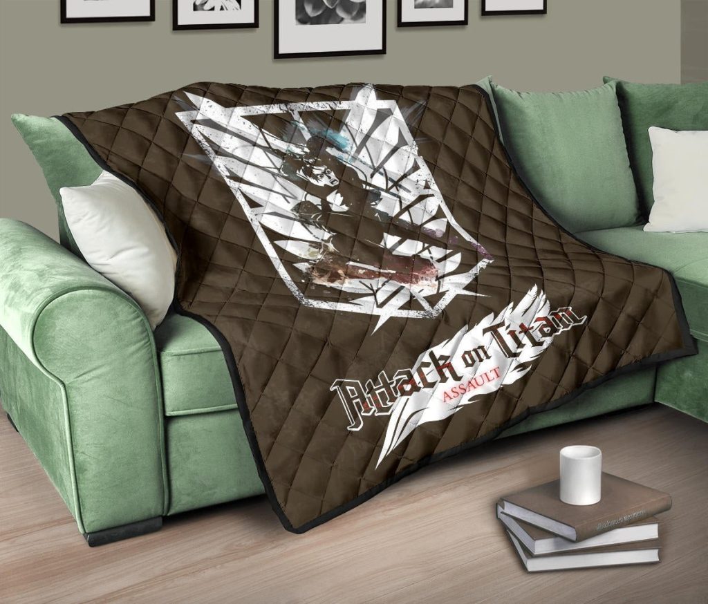 attack on titan anime premium quilt eren fighting white shining wings of freedom symbol quilt blanketfgf3l - Attack On Titan Store