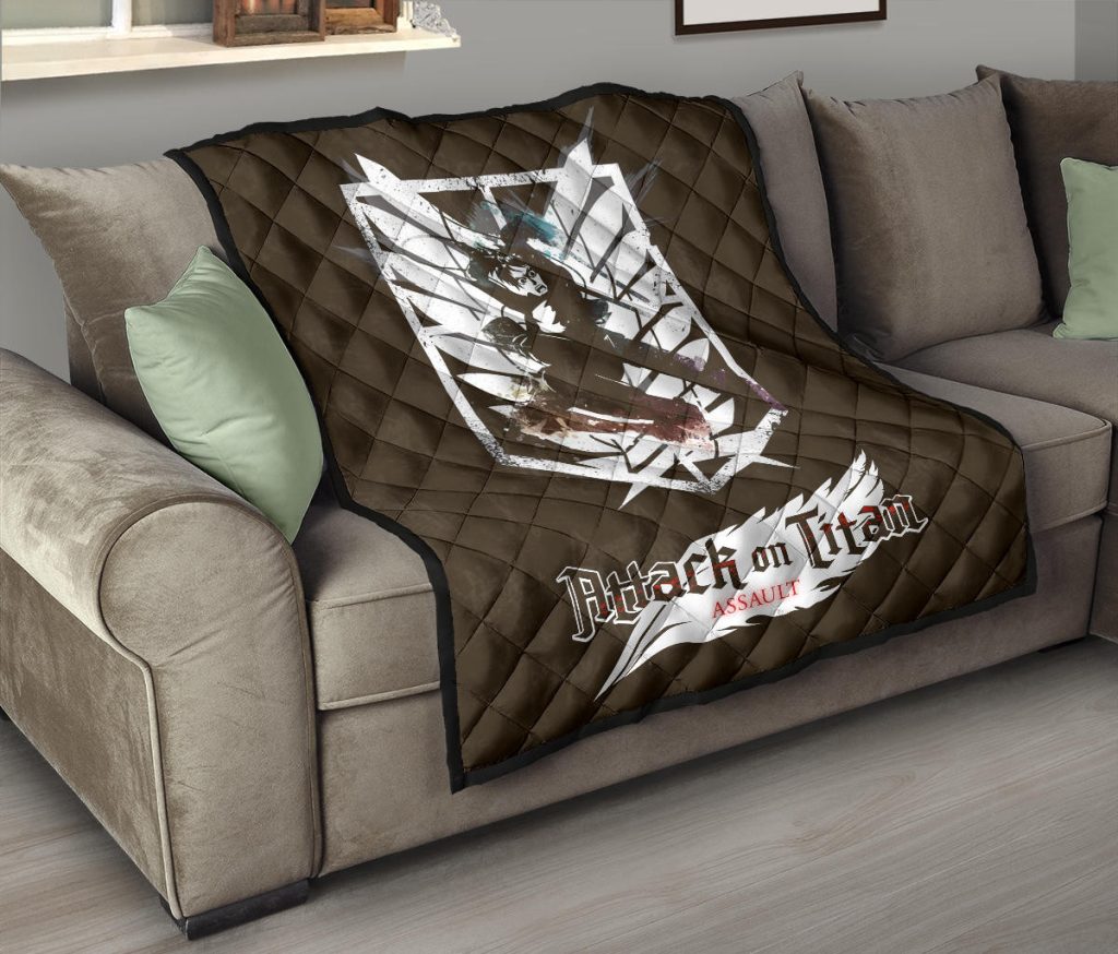 attack on titan anime premium quilt eren fighting white shining wings of freedom symbol quilt blanketfogwd - Attack On Titan Store