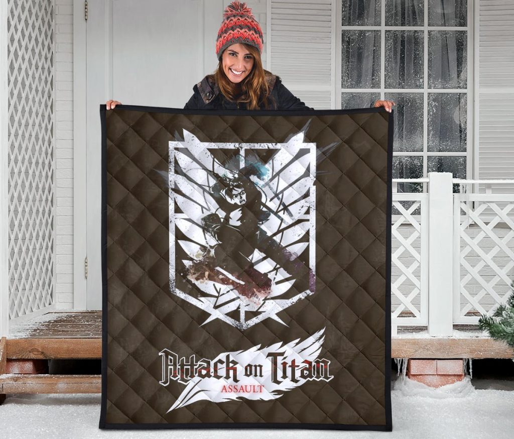 attack on titan anime premium quilt eren fighting white shining wings of freedom symbol quilt blanketgtph5 - Attack On Titan Store