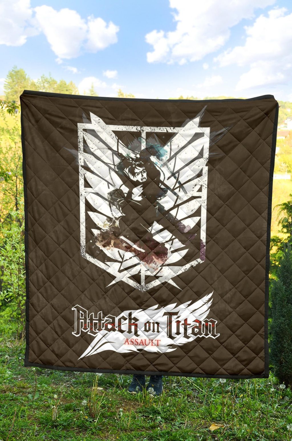 attack on titan anime premium quilt eren fighting white shining wings of freedom symbol quilt - Attack On Titan Store