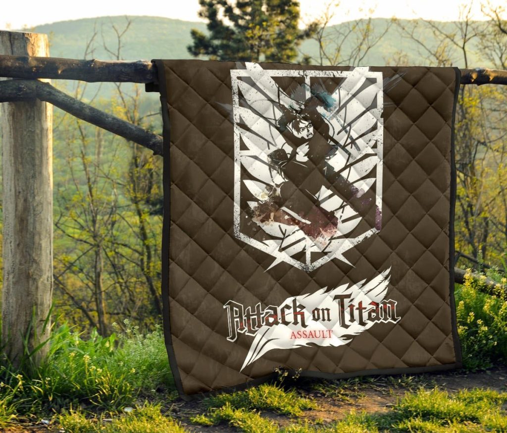 attack on titan anime premium quilt eren fighting white shining wings of freedom symbol quilt blanketkiddb - Attack On Titan Store