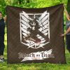 attack on titan anime premium quilt eren fighting white shining wings of freedom symbol quilt blanketpibwf - Attack On Titan Store