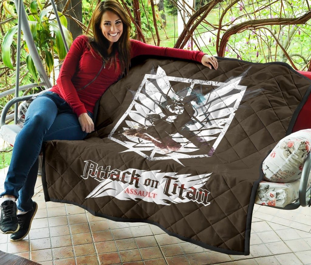 attack on titan anime premium quilt eren fighting white shining wings of freedom symbol quilt blanketr7nnu - Attack On Titan Store