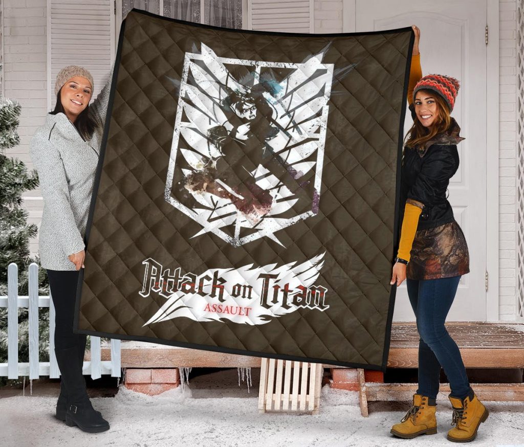 attack on titan anime premium quilt eren fighting white shining wings of freedom symbol quilt - Attack On Titan Store