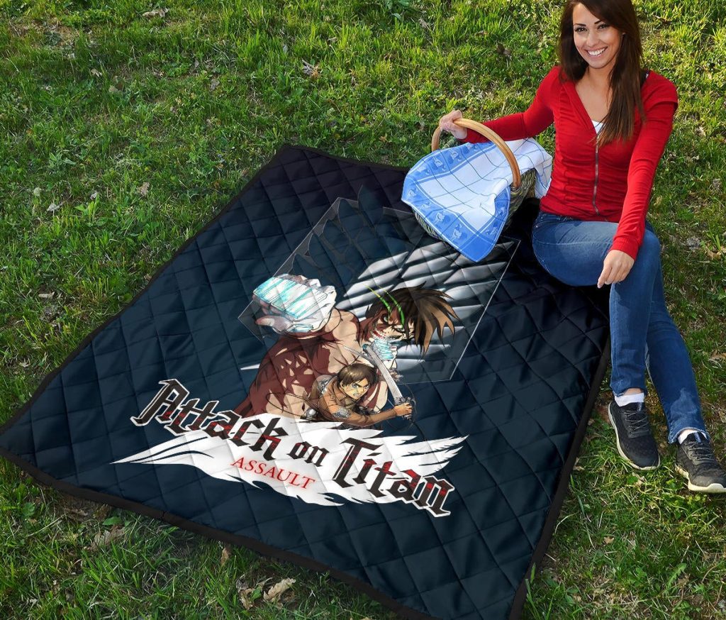 attack on titan anime premium quilt eren titan punch and eren human metal wings of freedom quilt - Attack On Titan Store