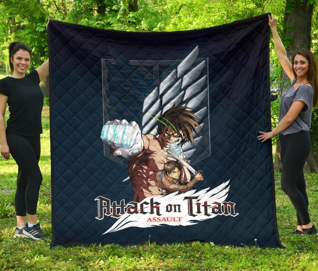 attack on titan anime premium quilt eren titan punch and eren human metal wings of freedom quilt blanket5yiwk - Attack On Titan Store