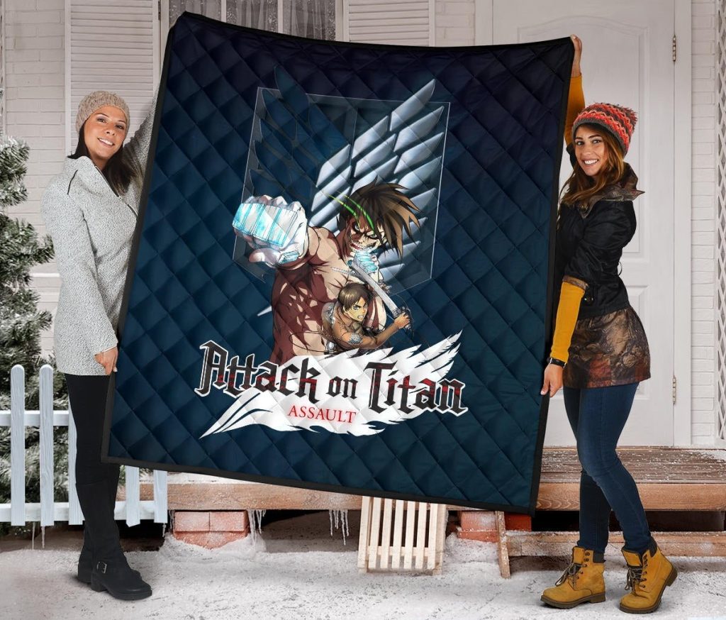 attack on titan anime premium quilt eren titan punch and eren human metal wings of freedom quilt blanketfqvgf - Attack On Titan Store