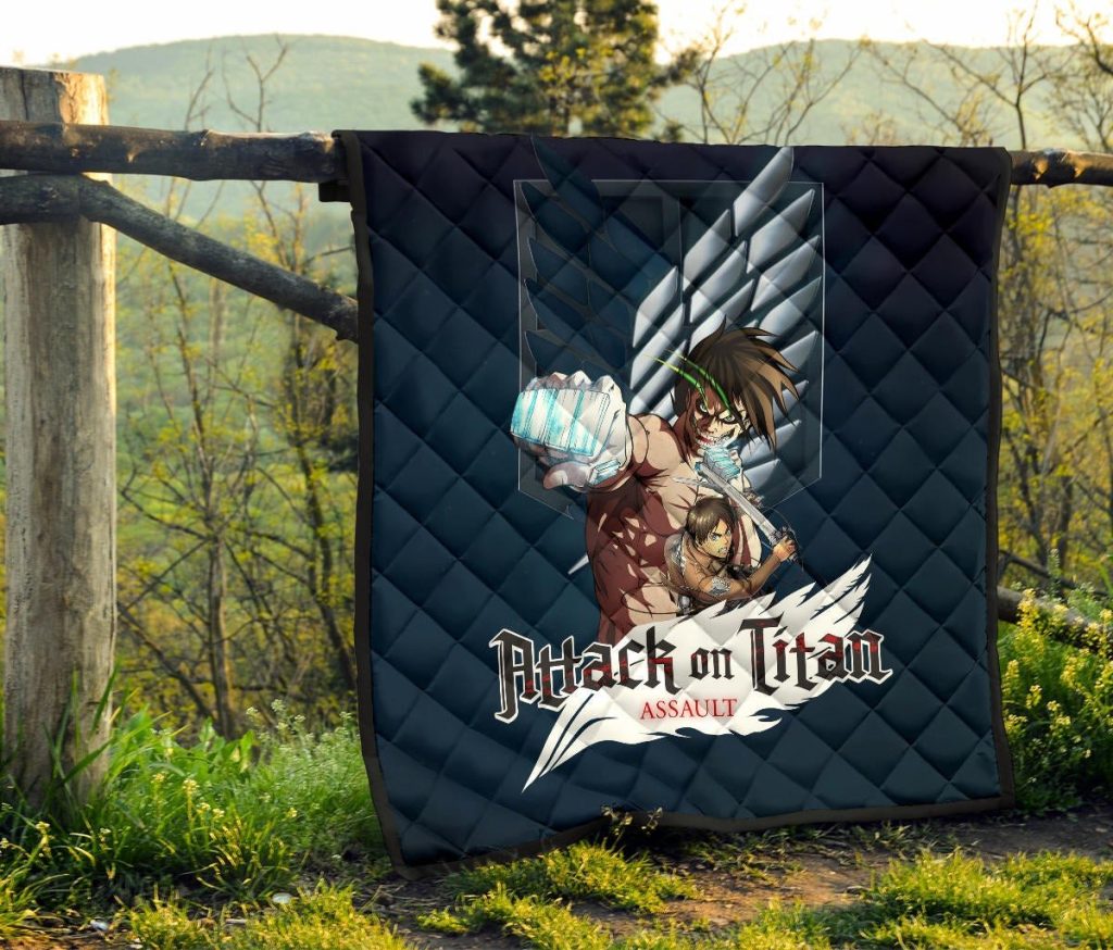 attack on titan anime premium quilt eren titan punch and eren human metal wings of freedom quilt blanketr8k2w - Attack On Titan Store