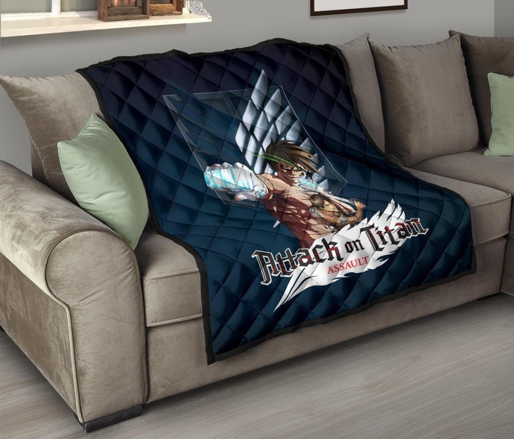 attack on titan anime premium quilt eren titan punch and eren human metal wings of freedom quilt blanketrhjqt - Attack On Titan Store